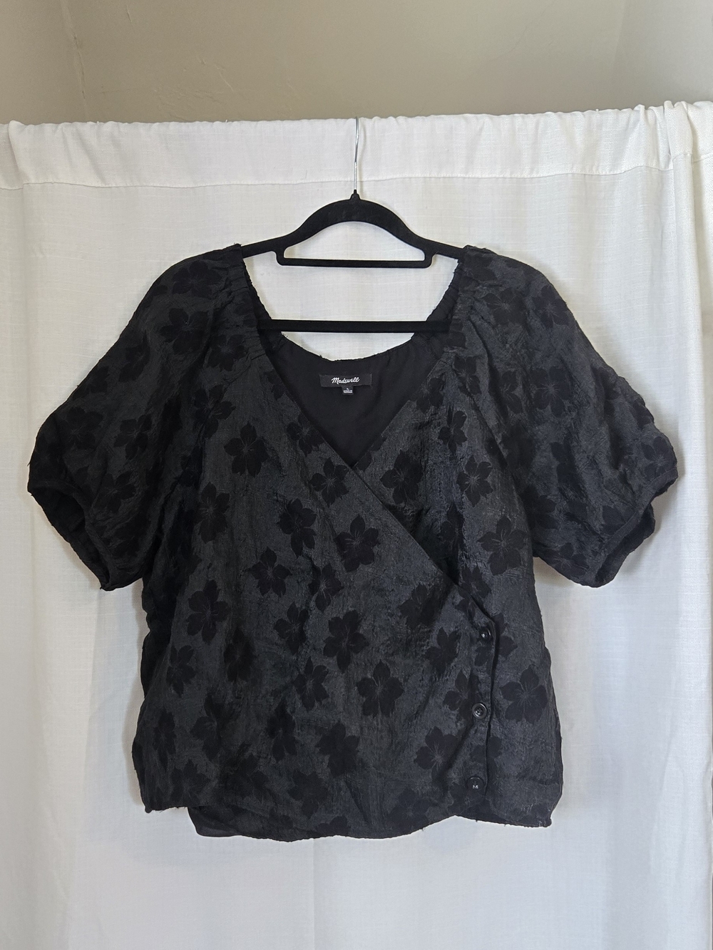 Madewell Black Floral Jacquard Wrap Blouse